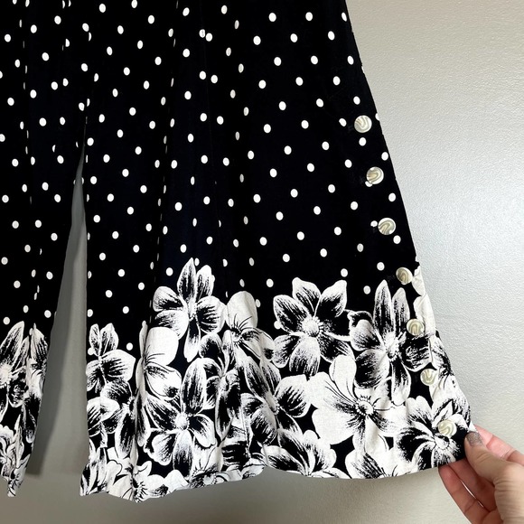Anthropologie Chesapeake Wide-Legs Black White Polka Dot Floral Pants Size‎ 4 - Picture 10 of 16